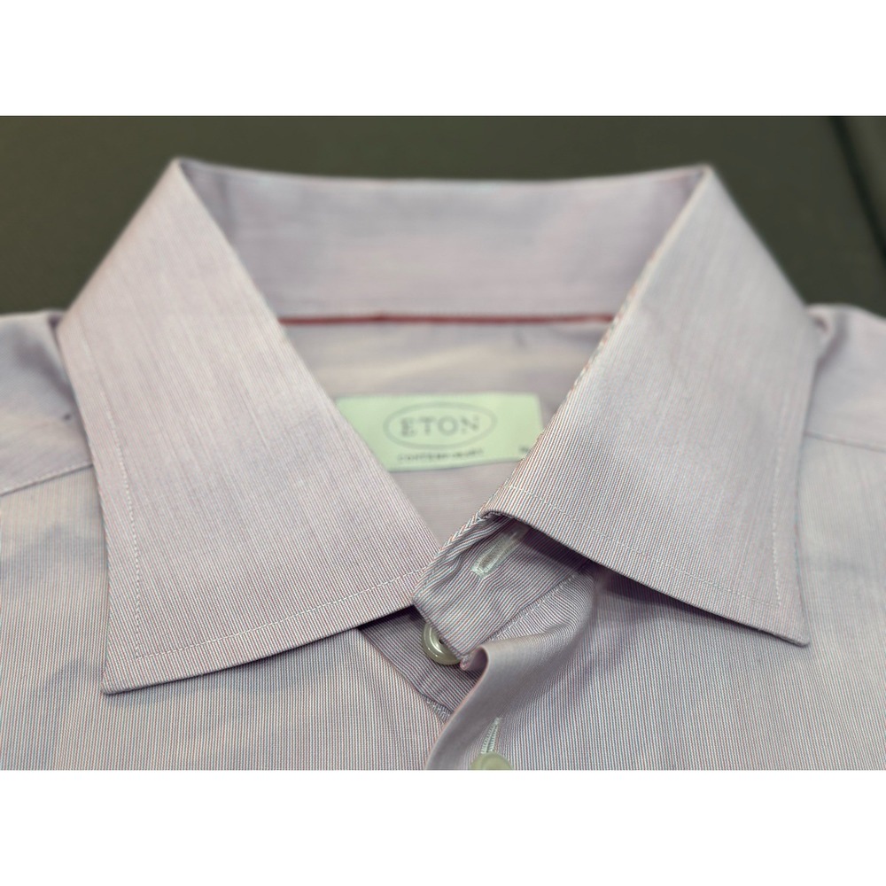 Eton Contemporary Dress Shirt Mens Large Blue Red Striped Button Up 41 16 Pink - Picture 5 of 8